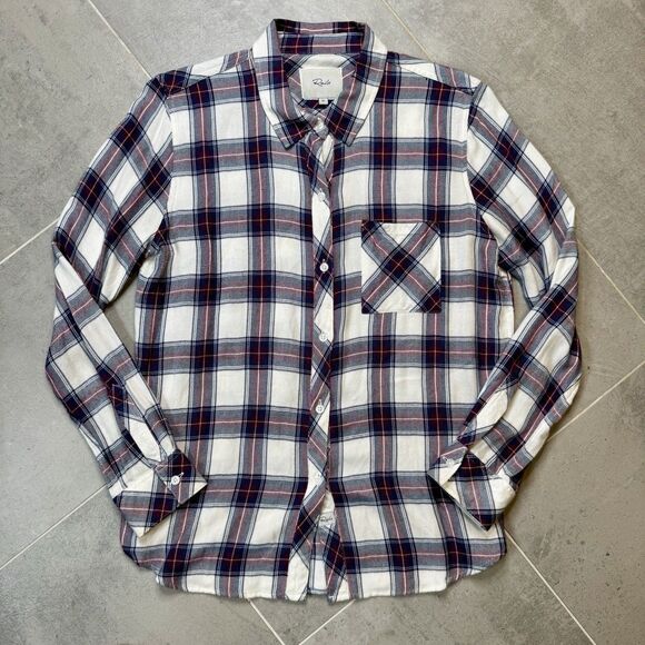 Rails Hunter Plaid Shirt White Teal Merlot Medium Button Down VGUC - Picture 2 of 11